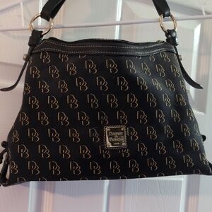 Dooney & Bourke Black Shoulder Bag with Gold Logo Accents